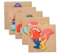 KICHOUSE 5pcs Wooden Puzzle for Cartoon Animal Vehicle Shapes Educational Learning Safe Wooden Material for Enhances Spatial Imagination Fine Motor Skills