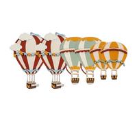 KICHOUSE 6pcs Hand Painted Wooden Hot Air Balloon Ornament Set, Rustic Boho Wall Art with Easy Installation, Artistic Flair for Nursery and Living Room Decor