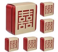 KICHOUSE 6pcs Red Square Candy Boxes for Wedding Guests with Traditional Chinese Hollow Design, Tinplate Material, for Storing Wedding Candies and Elegant Present Packaging