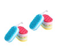 KICHOUSE 6pcs Shower Sponge Pouf Set, Triple-Layer Wave Bath Exfoliating Scrubber, Multi-Color Yellow Red Blue for Deep Cleaning and Gentle Skin Care