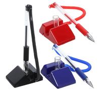 KICHOUSE Anti-theft Security Gel Ink Pens Material 3pcs with Stand and Connecting Rope Desktop Pens with Holder, No Ink Leakage for Reception Desk and Bank Use