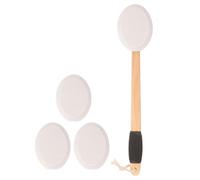 KICHOUSE Back Cream Applicator Set with Gentle Brush Head and Anti-Slip Wooden Handle, Replacement Heads Included, for Applying Lotion to Back and Dead Skin Removal in Shower