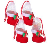 KICHOUSE Bags with Fun Festive Design Candy Red for Children Christmas Boots 4pcs Creative Flocking Material Sweets and Snacks Storage for Holiday Celebrations