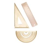 KICHOUSE Brass Protractor and Triangle Ruler Set 3pcs Drawing Measurement Tools with 12cm Straightedge for School Geometry and Technical Drafting