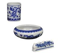 KICHOUSE Ceramic Brush Pen Rest Set Small Size Ink Brush Washing Storage Cylinder Decorative Blue and White Porcelain for Calligraphy and Art