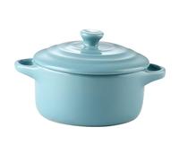 KICHOUSE Ceramic Double Handle Stew Bowl 230ml Microwave Oven Safe Lid Lake Blue for Home Kitchen Cooking
