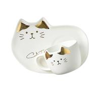 KICHOUSE Ceramic Mug and Saucer Cute Cat Design Nordic Style for Tea Espresso Cappuccino Hot Chocolate Premium Ceramic Material with Saucer to Protect Desk Gift for Cat Lovers Women Friends