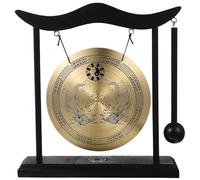 KICHOUSE Chinese Style Vintage Copper Gong with Mallet Hanging on Frame for Office and Home Decoration Featuring Dragon Pattern