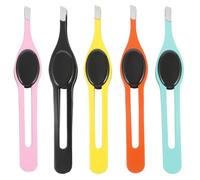 KICHOUSE Convenient Eyebrow Clips and Scissors 5Pcs Stainless Steel with Adhesive Pads Compact Grooming Tools for Women Family and New Year Use Random Color