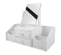 KICHOUSE Desktop Makeup Organizer with Mirror, Cosmetic Storage Organizer Made of Wood Plastic Board and Glass, Space-saving Vanity for Organizing Skincare Products and Cosmetics, Sleek