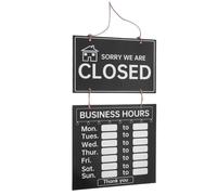 KICHOUSE Double Sided Erasable Business Hours Sign with Hanging Feature in Black Glass and Plastic, Simple Decorative Design for Clubs and Beauty Parlours, Vintage Open Closed Door Sign