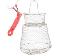 KICHOUSE Foldable Fishing Mesh Cage Fish Basket with Zinc-Plated Metal Frame 33Cm Diameter Portable Quick-Dry Reusable Fishing Net for Stream and Sea Angling Random Color Random Color