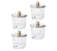 KICHOUSE Glass Nail Art Powder Bowls for Birthday or Mother's Day Gifts with Lids Octagonal 4pcs Crystal Manicure Containers for Nail Acrylic Powder