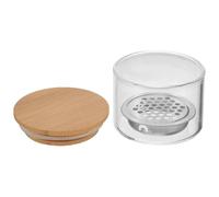 KICHOUSE Glass Nail Dish Cup and Stainless Steel Filter with Thickened Crystal Glass Sturdy Bamboo Material and Storing Liquids or Small Items for Manicure for DIY Nail Art