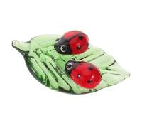 KICHOUSE Ladybug Leaf Ornament Crystal Miniature Sculpture Hand Blown Glass Ladybug Insect Figurine for Fairy Garden Accessories Tabletop Decor