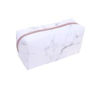 KICHOUSE Large-Capacity Marble Vein Pattern Pu Makeup Bag Handbag Organizer for Cosmetics and Toiletries, Portable Travel Storage Bag for Women, White, Practical and Stylish