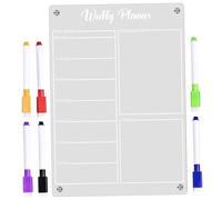 KICHOUSE Magnetic Weekly Schedule Planner Small Dry Erase Acrylic Calendar Board 6 Markers Erasable Fridge Whiteboard for Family Organization