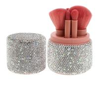 KICHOUSE Makeup Brush Holder Set All-in-one Organizer Box 20x10x10cm Multifunctional Storage Portable Luxurious Design with Rhinestones Lidded Travel Case for Parties and Occasions