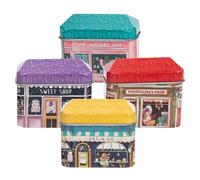 KICHOUSE Mini House Tin Boxes Set Dried Fruit, Flower Tea for Candy for Kitchen 4pcs Made of Sturdy Tinplate with Cartoon Design, Practical Home Storage Boxes and Living Room