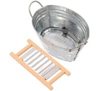 KICHOUSE Miniature Dollhouse Washboard and Tin Basin Set, Realistic Mini Dollhouse Accessory for Doll Playsets and Decorative Miniature Home Scenes