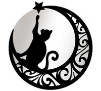 KICHOUSE Mirror Wall Decals 3D Acrylic Cat Moon Shape Wall Sticker Black Delicate Elegant Creative Design Strong Durability Not A Real Mirror for Office and Special Spaces