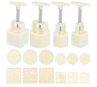 KICHOUSE Mooncake Mold Press Set Hand Press Traditional Chinese ABS 1 Set with 4 Buckets and 12 Floral Stamps for Cookie Making at Mid-Autumn Festival