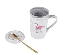 KICHOUSE Nordic Flamingo Ceramic Mug Lid Coffee Cup Milk Cup Water Mug Lid and Spoon for Family and Office