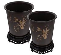 KICHOUSE Orchid Planting Pots 2 Sets with Drainage Base, Lightweight Plastic Indoor Planters for Cymbidium and, for Kitchen and Desk Spaces