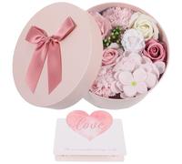 KICHOUSE Pink Floral Soap Flower Box with Maintenance-free and Safe Soap Material, Beautiful Luxury Wrapping Packaging for Valentine's Day and Mother's Day Decorations Random Color