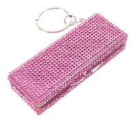 KICHOUSE Portable Pink Rhinestone Pill Organizer Keychain with 6 Compartments, Aluminium Alloy Hard Shell Medicine Box for Women, Efficient Classification and Quick Access for Purse