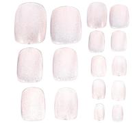 KICHOUSE Press on Nails 24 Pcs Pink Abs Fake Nails with Glitter Design Unique Style Easy to Use Simple to Decorate for Women Prom DIY Manicure