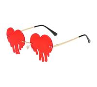 KICHOUSE Red Heart Glasses Rimless Sunglasses for Women Featuring Lightweight Metal Frame, Heart-shaped Design that Fits Most Face Sizes and Shapes, for Beach and Travel Parties
