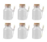 KICHOUSE Refillable Jars Frosted Storage Bottles 6pcs 100g with Wooden Cork Lids and Scoops for Travel and Cosmetic Sub-packaging