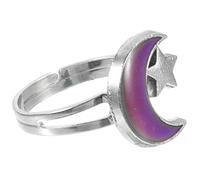 KICHOUSE Silver Mood Ring for Women Temperature Sensing Metal, Unique Star and Moon Shape, Safe for Longer Wearing, Stylish Colour Changing Jewelry for Teens and Wives