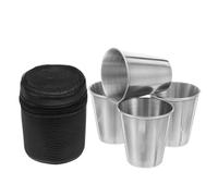 KICHOUSE Stainless Steel Portable Shot Cups Set 70Ml, 4pcs Camping and Outdoor Travel Metal Wine Cups with Carrying Pouch, Sturdy Picnic Drinkware for Hiking and Adventure