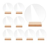 KICHOUSE Table Number Signs with Wooden Base Acrylic 10pcs round Reusable and Easy to Paint, Sl esign for Wedding Centerpiece Or Projects