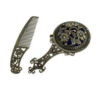 KICHOUSE Vintage Handheld Vanity Mirror with Comb Set Portable Gilded Mini Makeup Mirror for Travel with Compact Design Random Color