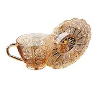 KICHOUSE Vintage Tea Cup and Plate 170Ml Glass Set for Hot Chocolate and Coffee Enjoyment at Family Gatherings