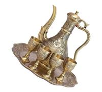 KICHOUSE Vintage Turkish Coffee Pitcher Set with Resilient Bronze Finish Includes Wine Pot Cups Tray for Home Bar Tea Party Wedding Craft Ornaments