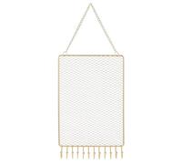 KICHOUSE Wall-mounted Iron Jewelry Organizer with Rectangular Mesh Design, Simple Style Earring and Necklace Holder for Home and Gallery Display, Sturdy Golden Finish Rack