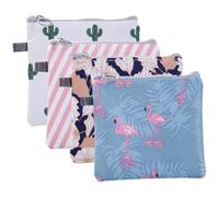 KICHOUSE Waterproof Zipper Sanitary Napkin Storage Bag 4pcs Set with Cactus Flamingo Stripe Floral Patterns Portable Tampon Holder Travel Period Pouches for Women