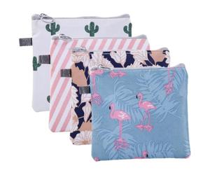 KICHOUSE Waterproof Zipper Sanitary Napkin Storage Bag 4pcs Set with Cactus Flamingo Stripe Floral Patterns Portable Tampon Holder Travel Period Pouches for Women