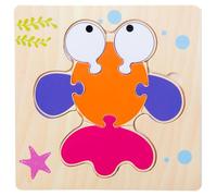 KICHOUSE Wooden Cartoon Animal Puzzle Set 5pcs Educational 3D Jigsaw for with Bee Frog Goldfish Fish Elephant Pieces
