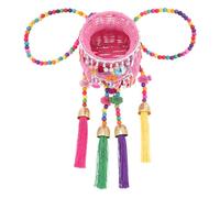 KICHOUSE Woven Basket Multi-Functional Plastic Storage Carrier with Tassel Ethnic Style Small Back Basket for Daily Life