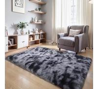 KICHOWUA Thick Area Rug Dark Grey Fluffy Shag 3x5 for Bedroom, Soft Plush Fuzzy Washable Carpet for Living Room, Non Slip Furry Floor Shaggy Rug for Kids Baby Nursery College Dorm, Tie-Dye Dark Gray