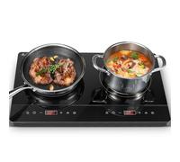 KICHPOWER Double Induction Hob, Portable Induction Cooker, Black Glass Plate, 2800W, Independent Touch Control, 8 to10 Power Levels,10 Temperature Setting, 3 Hour Timer, Child Safety Lock, with Plug