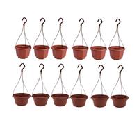 Kichvoe 12pcs Octagonal Hanging Plant Pots Set, Coffee Color Plastic Flower Containers with Spiral Design, Balcony Garden Planters for Indoor and Outdoor Use