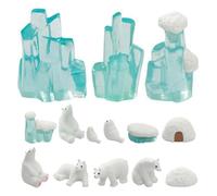 Kichvoe 14pcs Mini Resin Polar Bear Snow House Figurine | Blue and White Nordic Style, Stable Base, Realistic Diorama Textures, Windowsill Display and Christmas Use