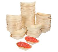 Kichvoe 150PCS Bamboo Food Serving Boats Wooden Sushi Appetizer Snack Containers for Catering Parties Tapas Dessert Serving 8.5 x 6 x 3 cm