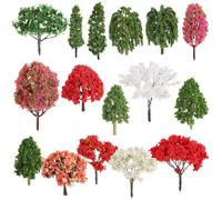 Kichvoe 16 Pcs Miniature Model Trees Set for Diorama Craft Mixed Small Artificial Trees Including Maple Kapok Hibiscus Phoenix Crape Myrtle Pear Snowflake Pine